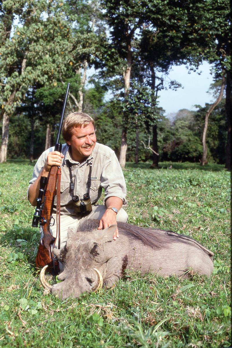 Wieland in Tanzania in 1990 with a warthog, shot with the 257 Weatherby Safari Grade (shown) and handloaded 115-grain Trophy Bonded Bear Claw bullet.